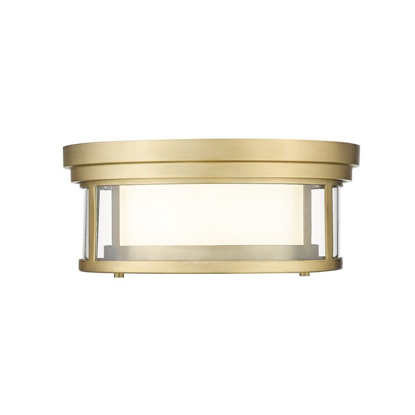 Willow 2 Light Flush Mount, Olde Brass & Inner White And Outer Clear